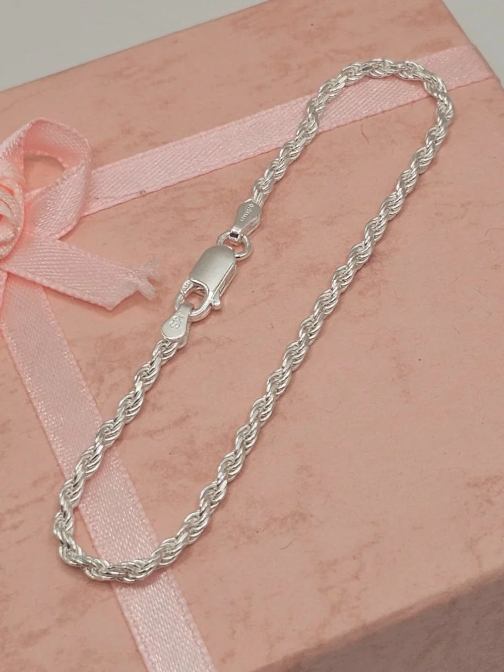 Sterling Silver 925 High Polished Diamond Cut Rope Bracelet 2.5mm 7 inches
